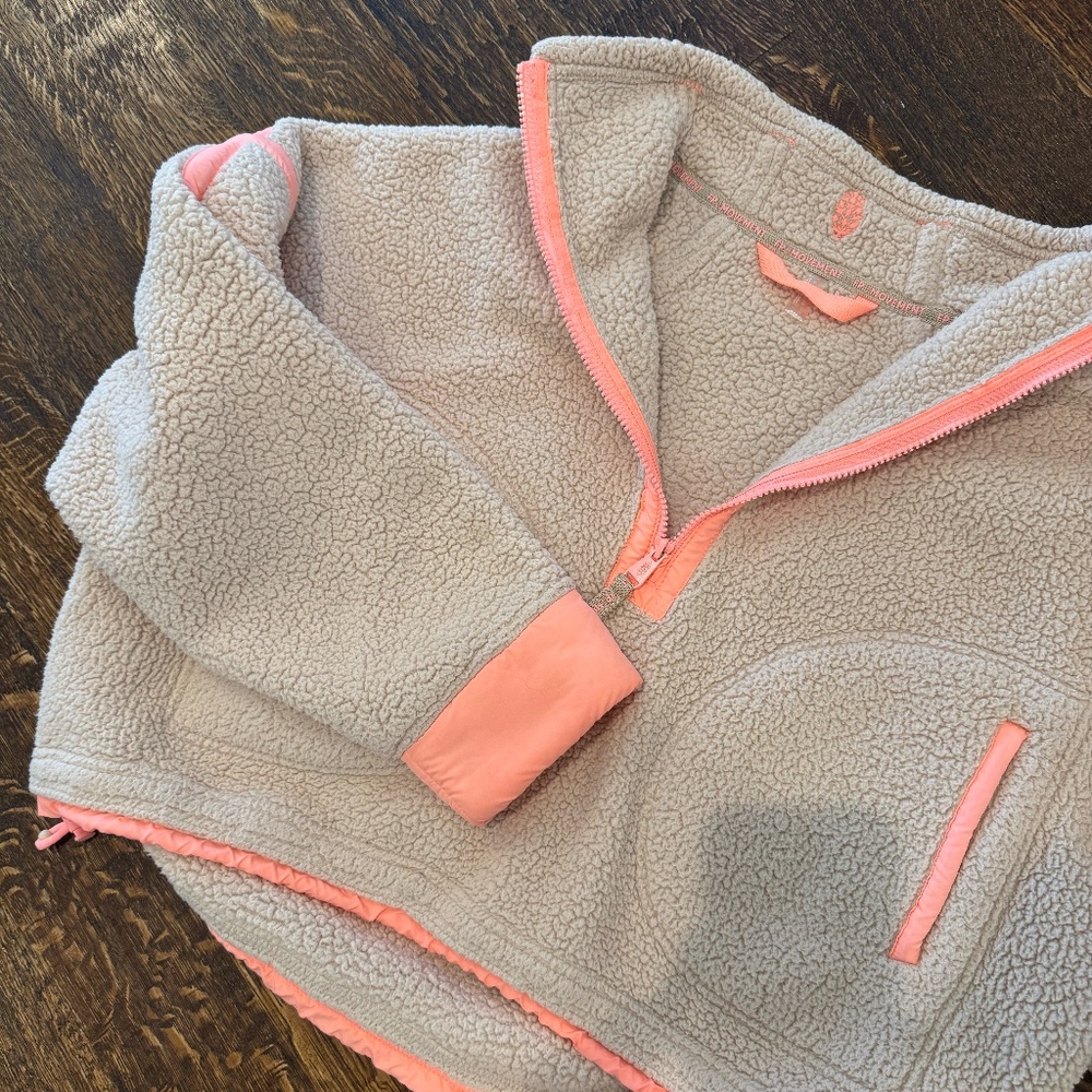 FP Movement by Free People Cream Sherpa Pullover with Coral Trim - Picture 3 of 4